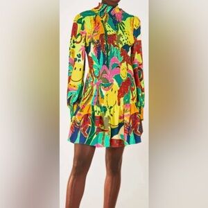 Farm Rio Leopards Jungle Smiley Mini Dress in Tropical Multi Colors Size S NWT